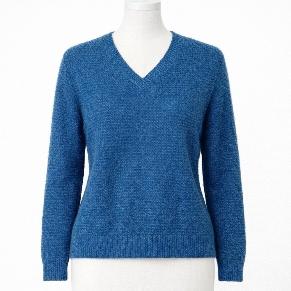 Turnbury Baby Alpaca Shaggy Fuzzy Knit Sweater Women's Medium Blue